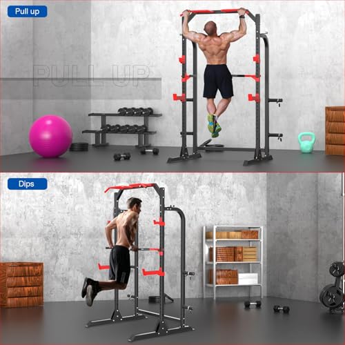 SunHome Power Cage Squat Rack with Adjustable Cable Crossover J3701
