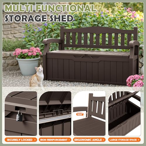 Homall 75 Gallon Outdoor Storage Bench Lockable Deck Box Waterproof UV Resistant Grey D354316