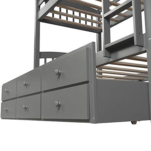 Harper & Bright Designs Twin Over Twin Bunk Bed with Storage Drawers, Solid Wood, Espresso P440327