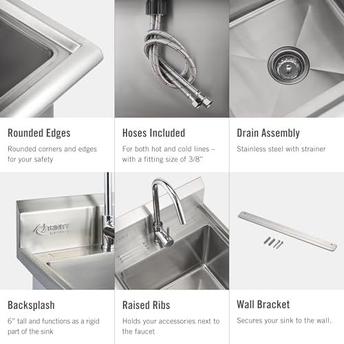TRINITY THA-0307 Stainless Steel Freestanding Utility Sink with Chrome Faucet Y769640