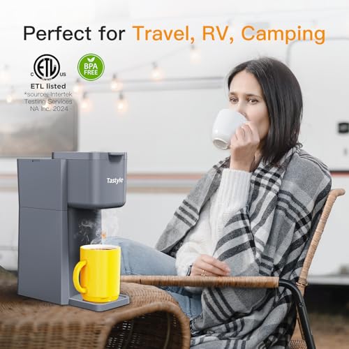 Mini Hot and Iced Coffee Maker Single Serve for K Cup and Ground, Classic Black O715039
