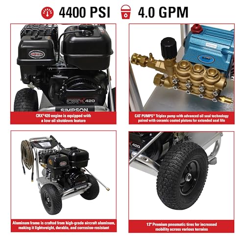 Simpson Cleaning 4200 PSI Gas Pressure Washer, 4.0 GPM, Honda GX390 Engine W2346
