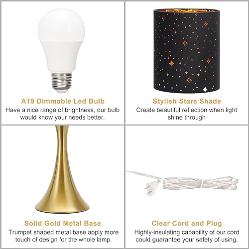 Dimmable Bedside Lamp with Touch Control, Beige Shade, LED Bulb Included S148