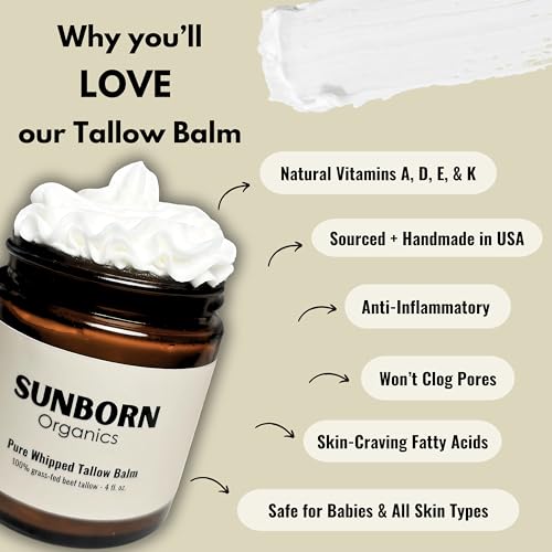 Pure Whipped Tallow Balm Unscented, Organic Grass-Fed Beef Tallow for Skin N669878