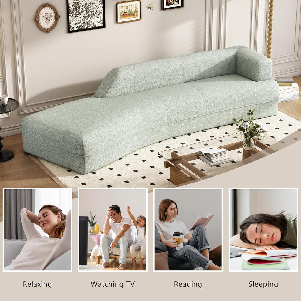 109.4" Modern Cloud Curved Sofa Boucle Chaise Lounge with Left Arm Facing, Green I6917