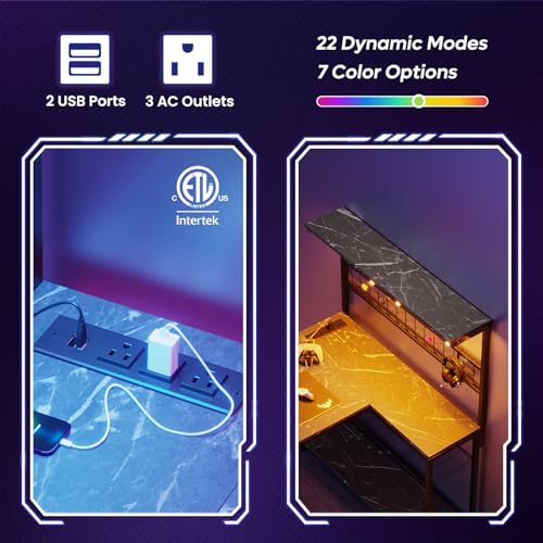 Bestier 42 L Gaming Desk with Power Outlets, LED Lights and Shelves D8630