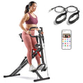 Sunny Health & Fitness Row-N-Ride PRO, Full Body Combo Squat Machine w/Optional Resistance Band, Easy Setup Ab Workout Exercise Equipment for Home, Whole Body Cardio, Optional SunnyFit App Connection