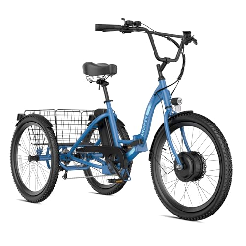 ANCHEER Electric Tricycle for Adults, Peak 600W Electric Trike, 24" 499Wh Folding 3 Wheel Ebike for Adults & Seniors, 15.5MPH & 55Miles Electric Bike, Rear Differential, Rear Basket