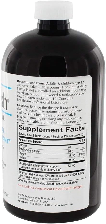 Nature's Way Chlorofresh Liquid Chlorophyll Internal Deodorant, Unflavored 16 oz U297419