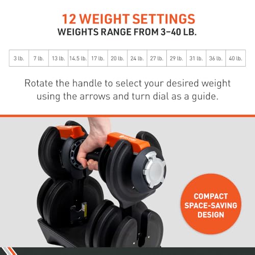 BodySport 40 lb Adjustable Dumbbells with 12 Free Weights for Home Gym Z86856