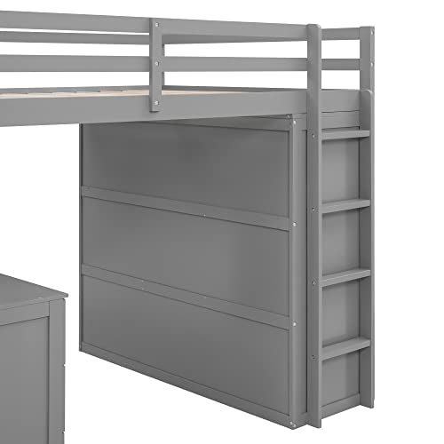 Harper & Bright Designs Full Loft Bed with Desk, Wardrobe, Solid Wood N868457