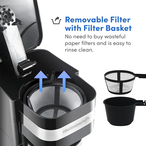 Elite Gourmet EHC113 Personal Single-Serve Coffee Maker with Thermal Travel Mug, Black B70143