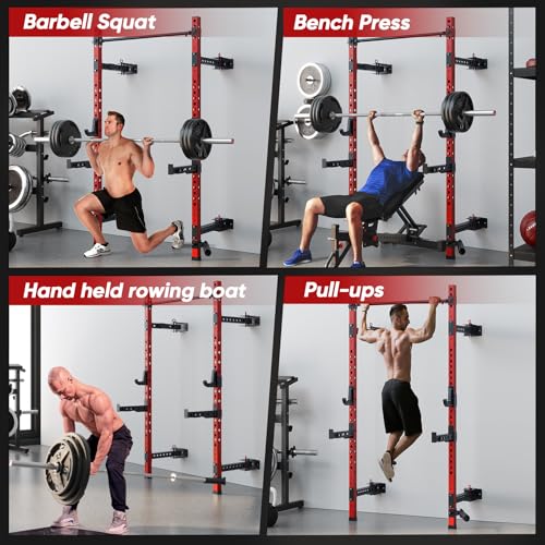 QSNSILK Folding Squat Rack Wall-Mounted Power Cage with Pull-up Bar, 1000LBS Capacity W891961