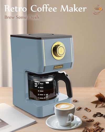 Amaste Drip Coffee Maker, 25 Oz Glass Pot, Retro Style with Reusable Filter Y974