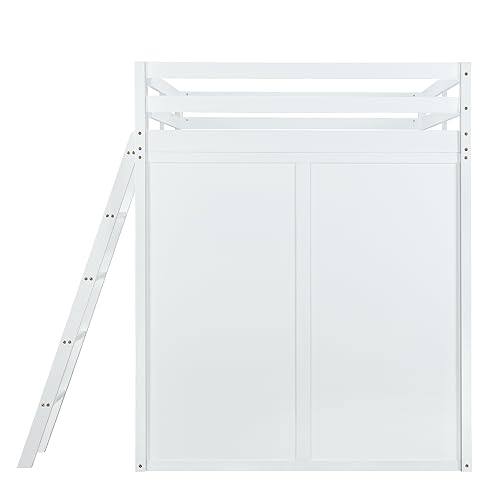 Harper & Bright Designs Full Size Loft Bed with Wardrobe and Desk, Solid Wood, White R4710
