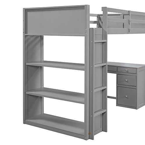Harper & Bright Designs Full Size Loft Bed with Wardrobe and Desk, Solid Wood, White R4710