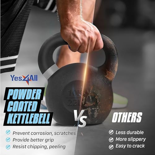 Yes4All Powder Coated Cast Iron Kettlebell Weight Set for Home Gym N15817