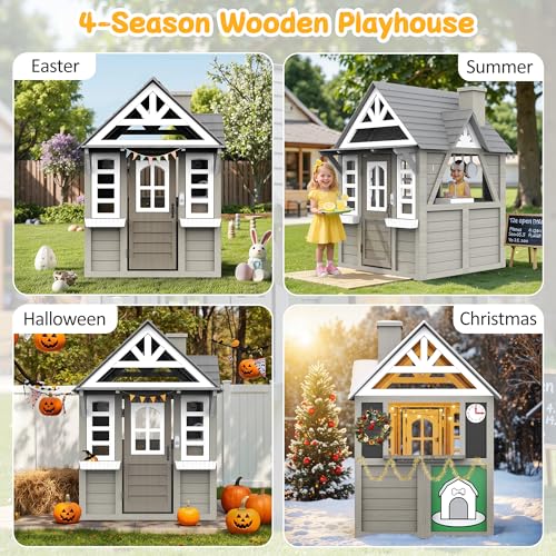 Kids Playhouse Outdoor Wooden Playset for Kids Ages 3-8, Gray N122654
