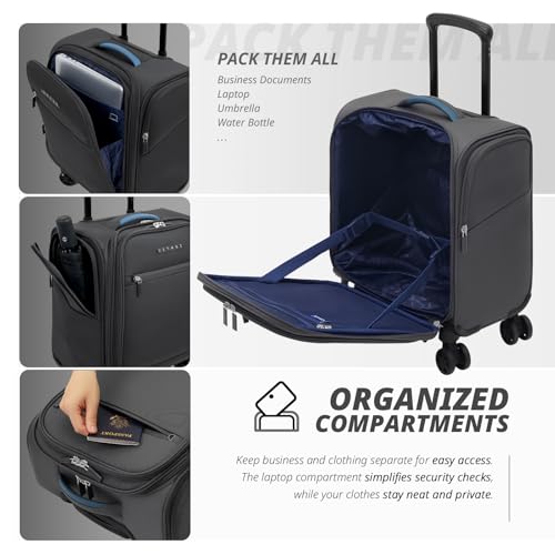 Verage Under Seat Luggage with Wheels, Softside Spinner Carry On, Navy 14-Inch A51804