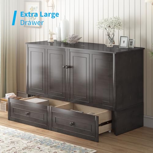 Mjkone Murphy Bed Cabinet Queen Size with USB Charging Station & Storage Drawers, White U176463