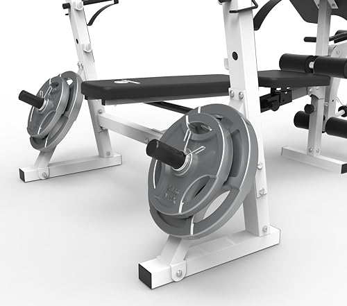 Marcy Olympic Workout Bench with Preacher Curl Pad and Weight Rack, White/Black R86365