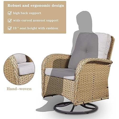 Outdoor Wicker Swivel Rocker Chairs Set of 2 with Rattan Side Table, Brown/Blue B592
