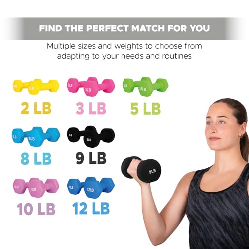 FUXION Neoprene Dumbbell Hand Weights, Set of 2, Hexagon Non-Slip E207497