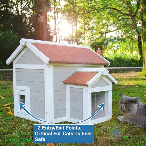 Outdoor Cat House Weatherproof Winter Enclosure for Feral Cats W562161