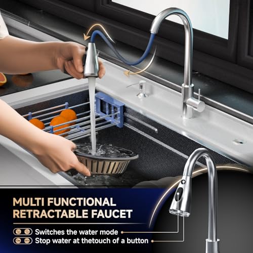 Stainless Steel Utility Sink 36" Freestanding with Pull Out Faucet, Black Y959806