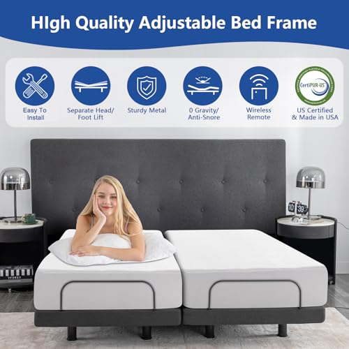 Split King Adjustable Bed Frame with Gel Memory Foam Mattress, Wireless Remote F95930