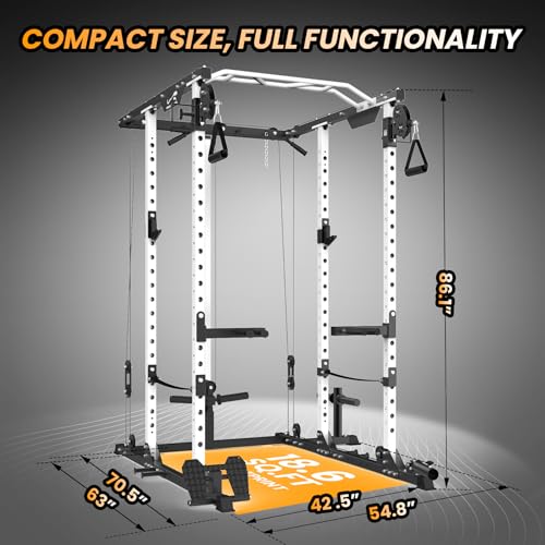 GaveeLife Power Cage 2000 LBS Power Rack with Cable Crossover and Lat Pulldown K642045