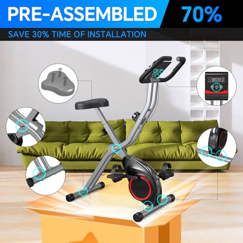 Foldable Exercise Bike with 16-Level Magnetic Resistance for Home T532