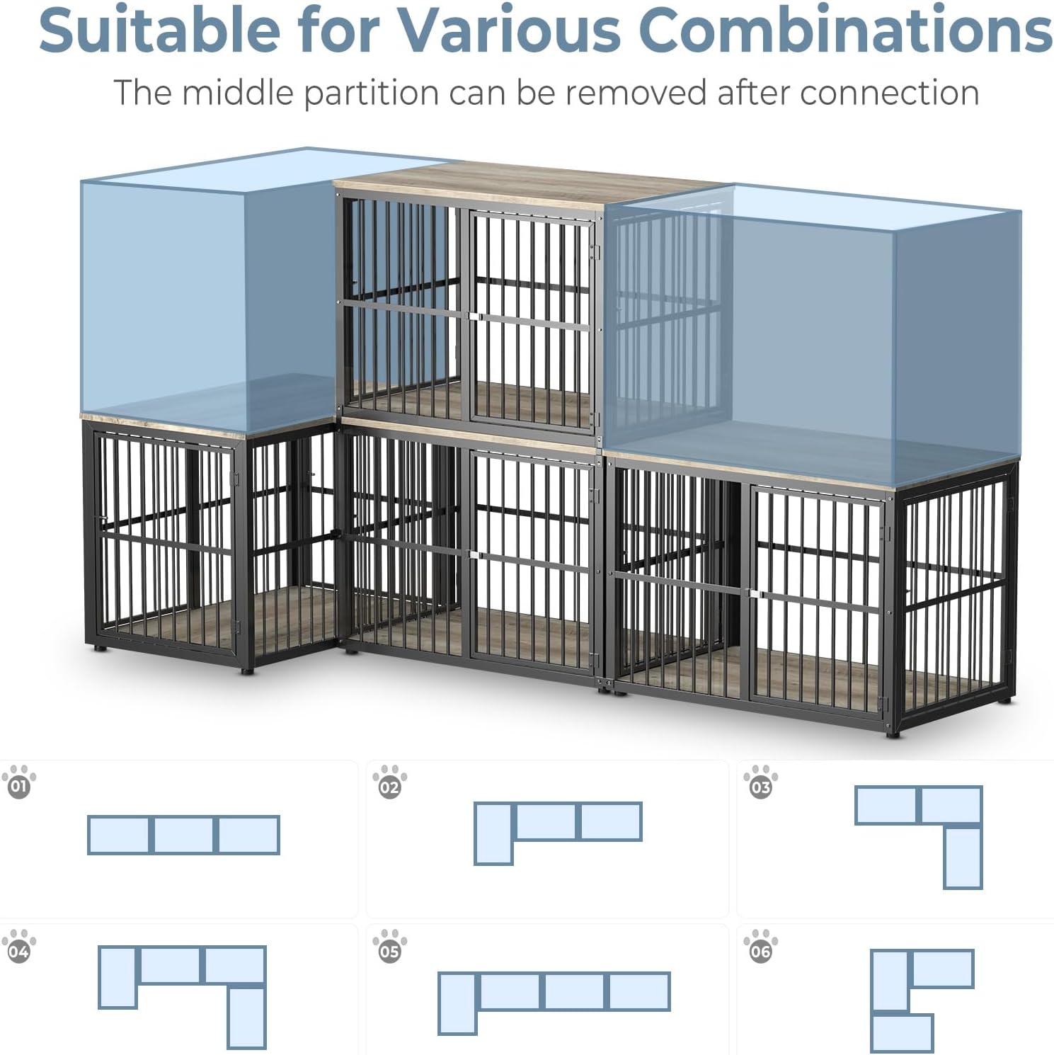 77.64" Dog Crate Furniture Large Breed TV Stand with Double Rooms, Wooden Kennel End Table C5910