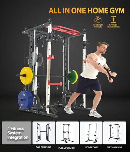 Smith Machine Home Gym with Cable Crossover Power Cage W9011