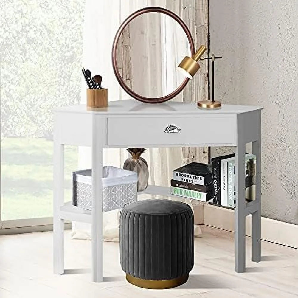 KHBIULIFE Corner Desk with Drawer and Shelves for Small Space, White & Natural O862