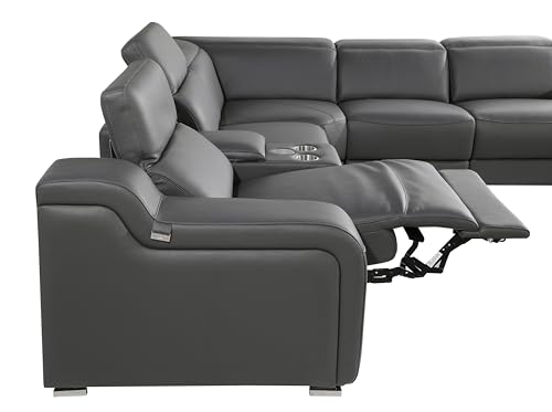 Ibero 12-Piece Italian Leather Sectional Sofa Set with 4 Recliners, Light Gray E5124