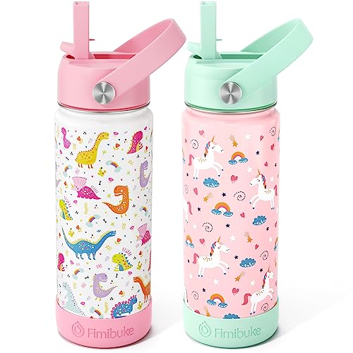 Fimibuke Kids Insulated Water Bottle 18oz with Straw, 2 Pack Ocean Life X374824
