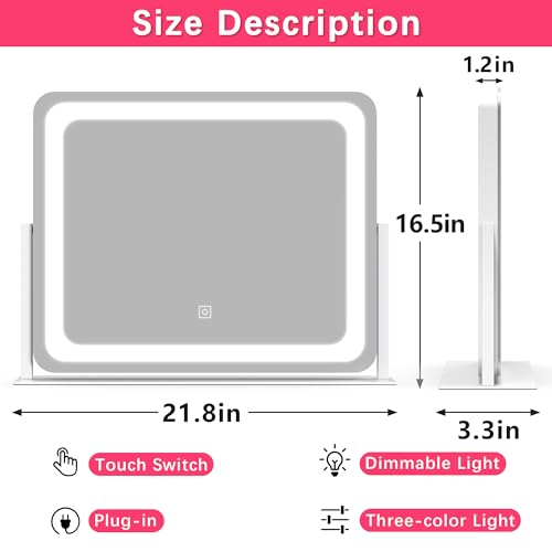 Vanity Mirror with Lights, 12.6"×15" LED Makeup Mirror, Touch Control Dimmable D52089