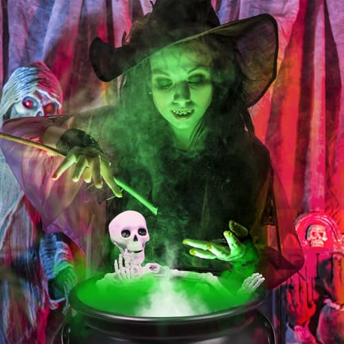 12" Large Witch Cauldron Diffuser with LED Light for Halloween Decor U58380