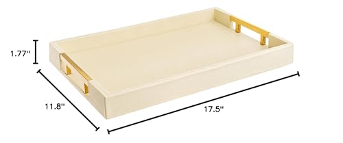 White Marble Faux Leather Decorative Tray with Handles D972626