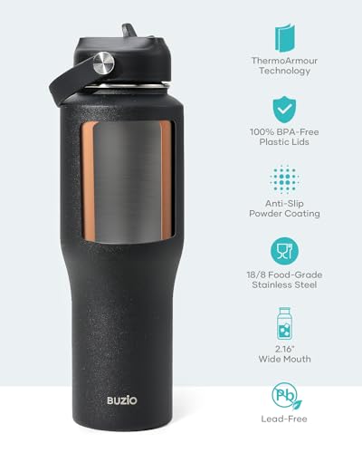 BUZIO 40oz Insulated Tumbler with Handle and Straw Lid, Black M702