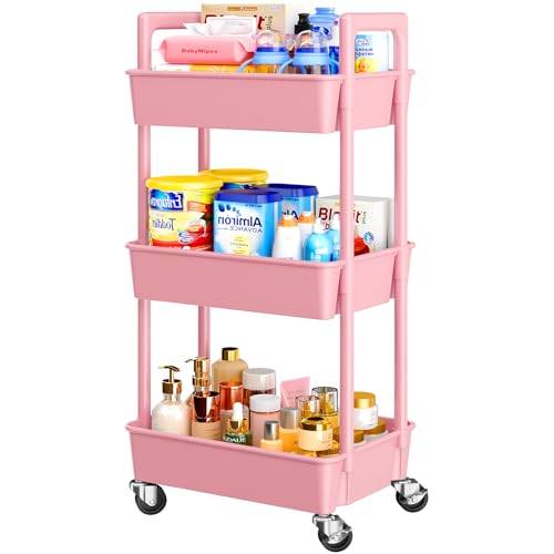 Pipishell 3 Tier Rolling Cart Organizer with Lockable Wheels, White K43271