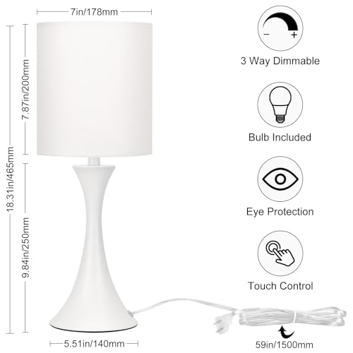 Dimmable Bedside Lamp with Touch Control, Beige Shade, LED Bulb Included S148
