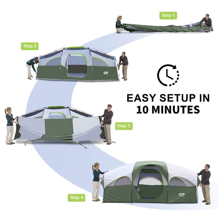 CAMPROS CP Tent 8 Person Weather Resistant Family Camping Tent with Carry Bag Z5924