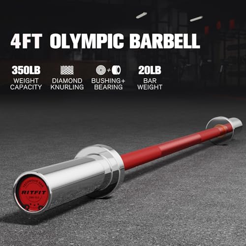 RITFIT Olympic Barbell 4ft/6ft 2 Inch Weight Bar for Strength Training, 500lbs Capacity F369
