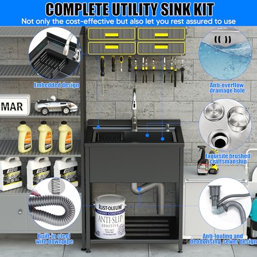 Stainless Steel Utility Sink with Faucet and Drain Kit I168