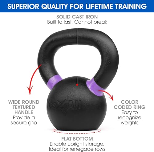 Yes4All Powder Coated Cast Iron Kettlebell Weight Set for Home Gym N15817