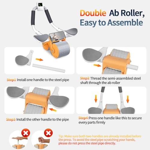 Ab Roller Wheel with Timer & Knee Mat, Automatic Rebound with Elbow Support D421