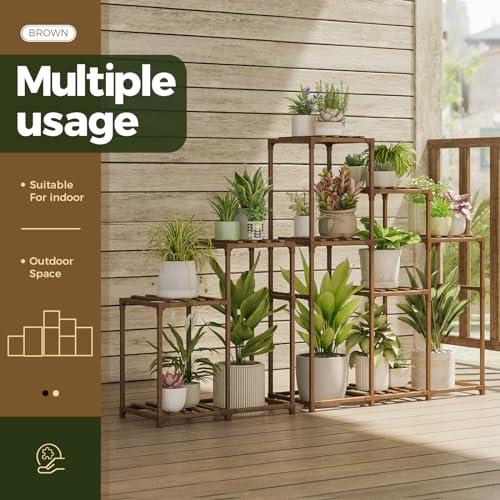 Bamworld Plant Stand Indoor Outdoor Wood Plant Rack 3 Tier Ladder D51744