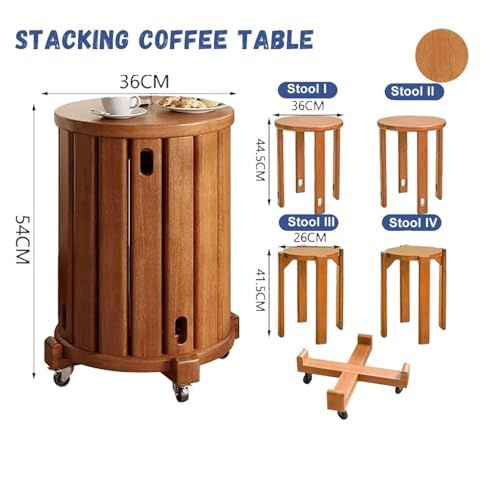 Stackable Stools Set of 4 Round Wooden Nesting Tables for Living Room C8777